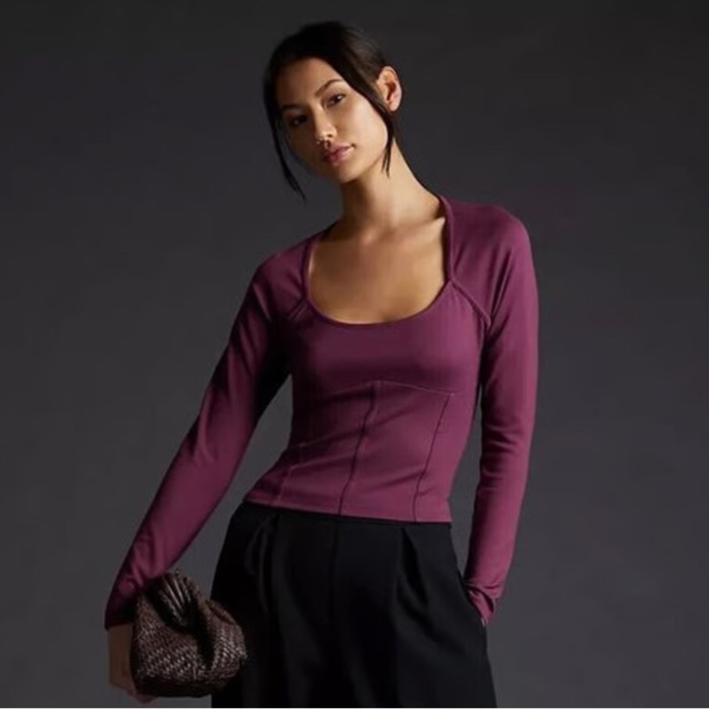 Maeve Anthropology Burgundy Long SleeveTop Blouse